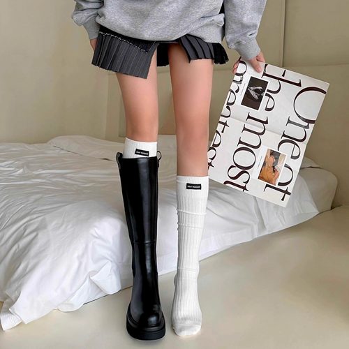 miu白色袜子女秋季款及膝堆堆袜