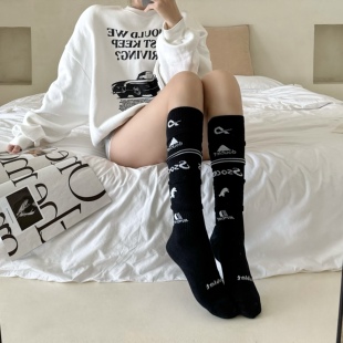 字母长筒及膝堆堆袜ins潮袜 Dou运动风袜子女显瘦压力小腿袜爆款