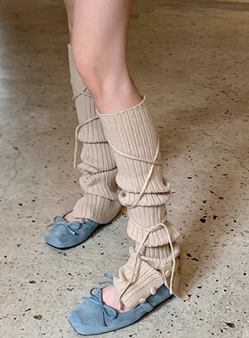 芭蕾风绑带袜套女秋款及膝堆堆袜温柔奶茶色长筒腿套开叉jk小腿袜