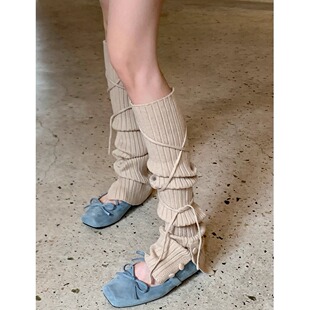 芭蕾风绑带袜套女春款及膝堆堆袜温柔奶茶色长筒腿套开叉jk小腿袜