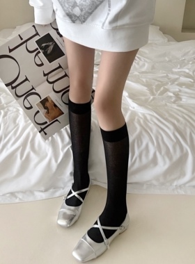 jk小腿袜夏季薄款芭蕾风黑色长筒袜jk网眼显瘦袜子简约白色堆堆袜