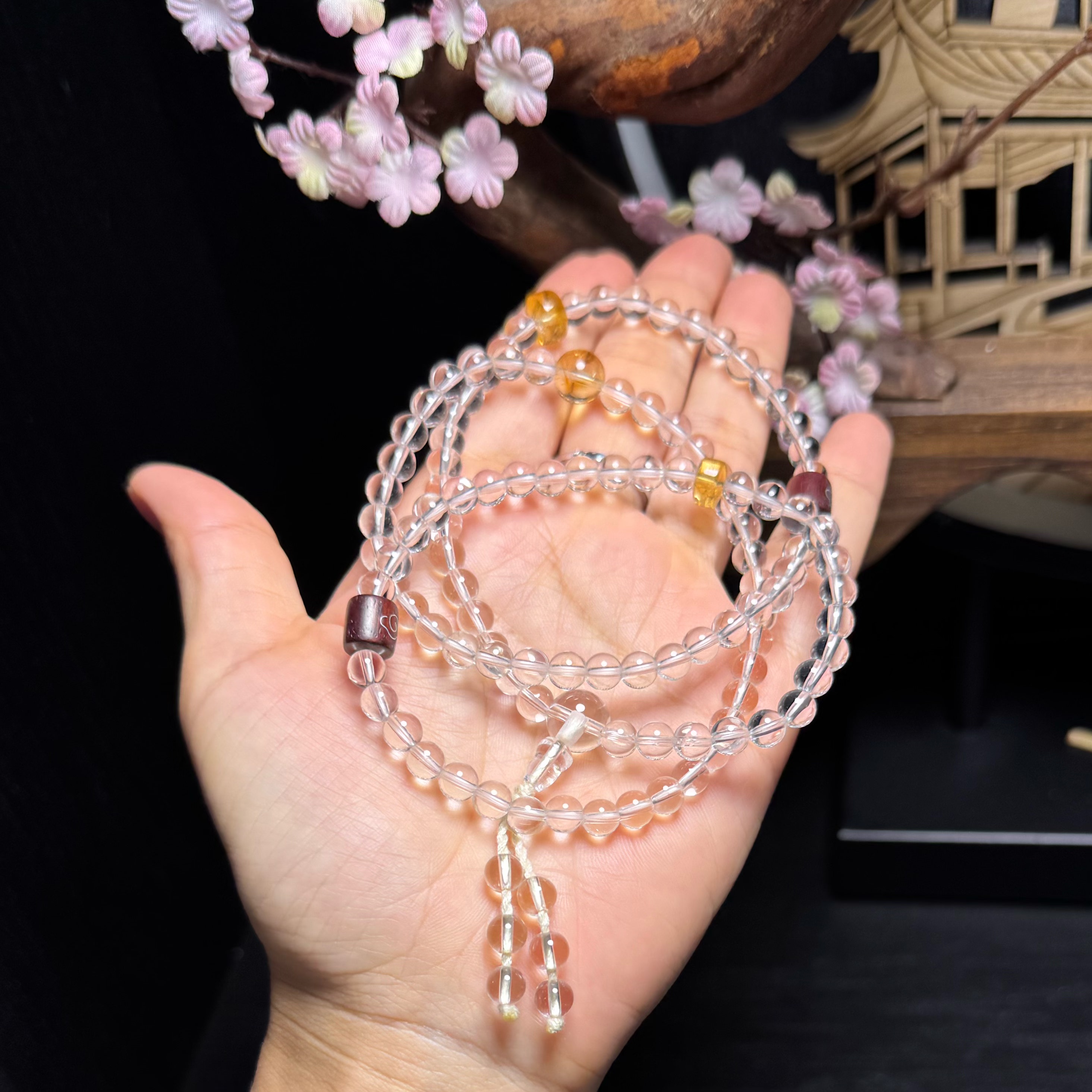 天然净体双a白水晶手链女正品108佛转运珠三多圈佛珠手串饰品礼物