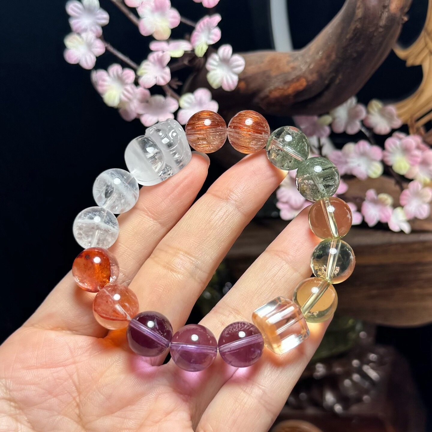 天然精品紫晶绿幽灵白幽灵貔貅铜手饰/手串