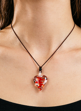 女士琉璃爱心螺旋纹手工项链