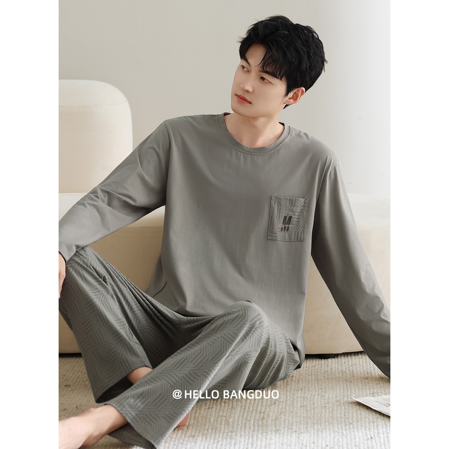 睡衣男士春秋款纯棉长袖男款秋季加大码休闲可外穿秋冬薄款家居服