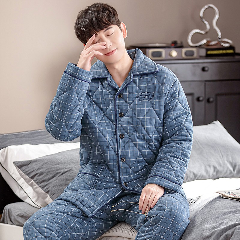 冬季男士睡衣纯棉夹棉加厚