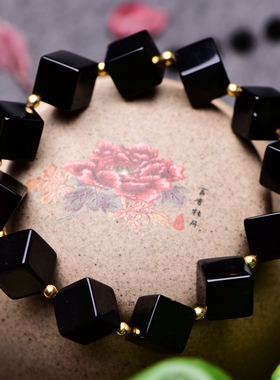 美货来袭 天然黑玛瑙方块手链 12MM单圈手链 美观大方 性价比高