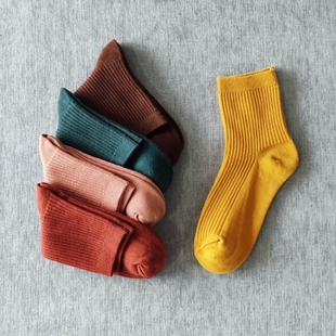 10双秋冬纯棉袜子女中筒纯色马卡龙双针堆堆袜防臭白色月子长袜潮