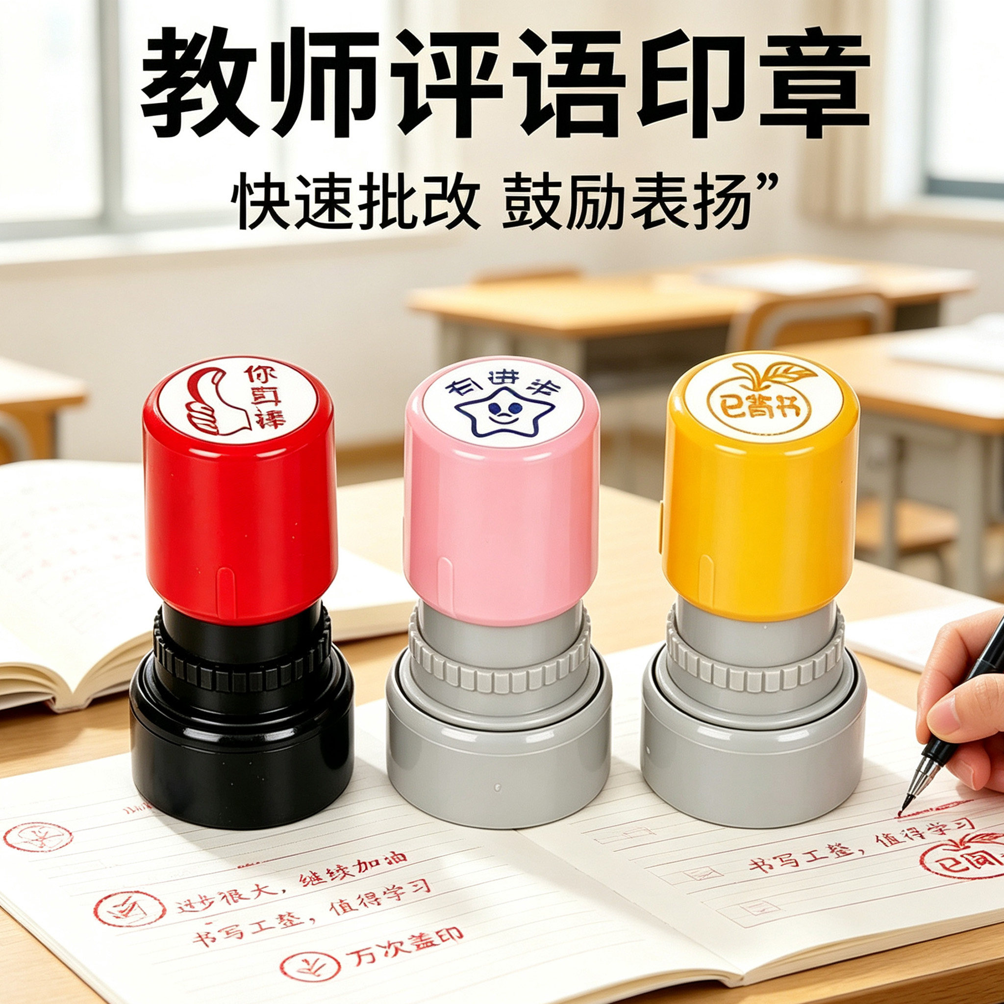 定做卡通姓名印章名字图案小红花章定制儿童图章制作教师评语刻章