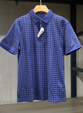 金利来男装T恤衫夏季桑蚕丝常规翻领格子休闲短袖MTS21121529-45