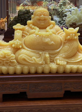 大型黄玉弥勒佛笑佛玉雕件定制
