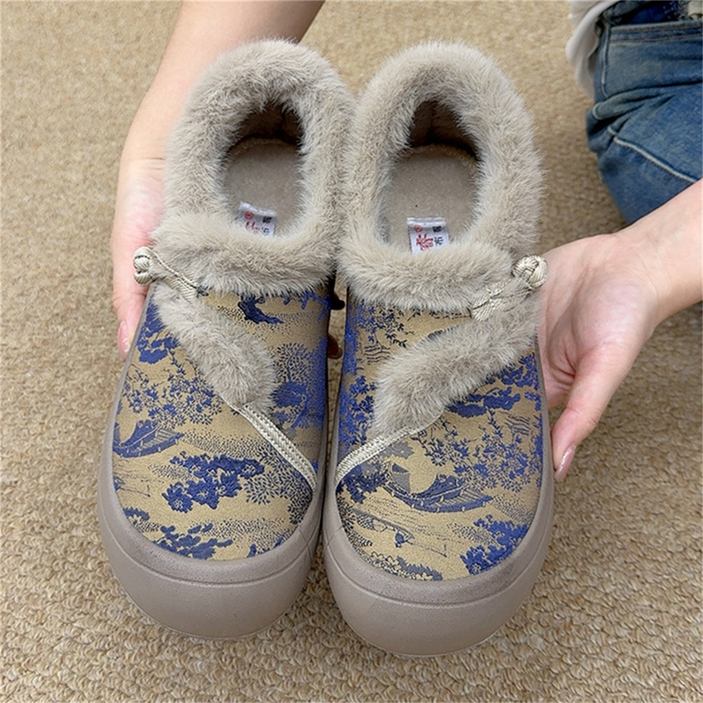 舒适复古保暖棉鞋毛毛鞋