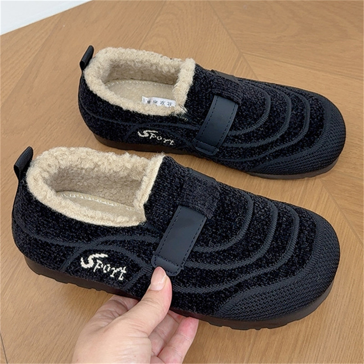 京睿加绒保暖棉鞋一脚蹬懒人鞋