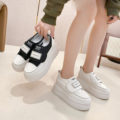 休闲松糕底圆头板鞋魔术贴小白鞋