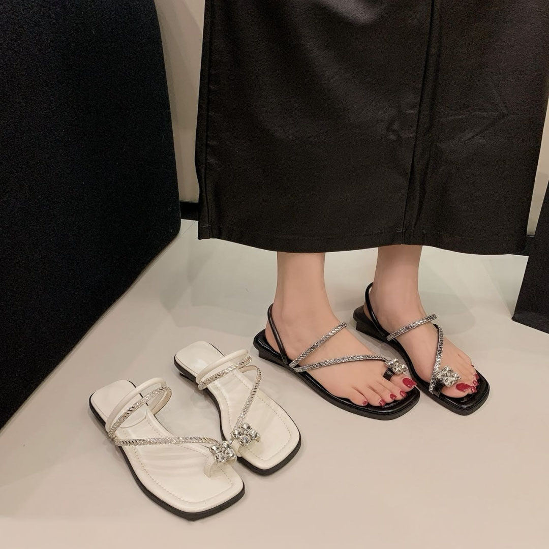 法式平底凉鞋女款2026新款夏季外穿水钻珍珠夹趾套趾配裙子凉拖鞋,女鞋,一字拖,淘宝优惠券,粉丝福利购,淘宝优惠卷