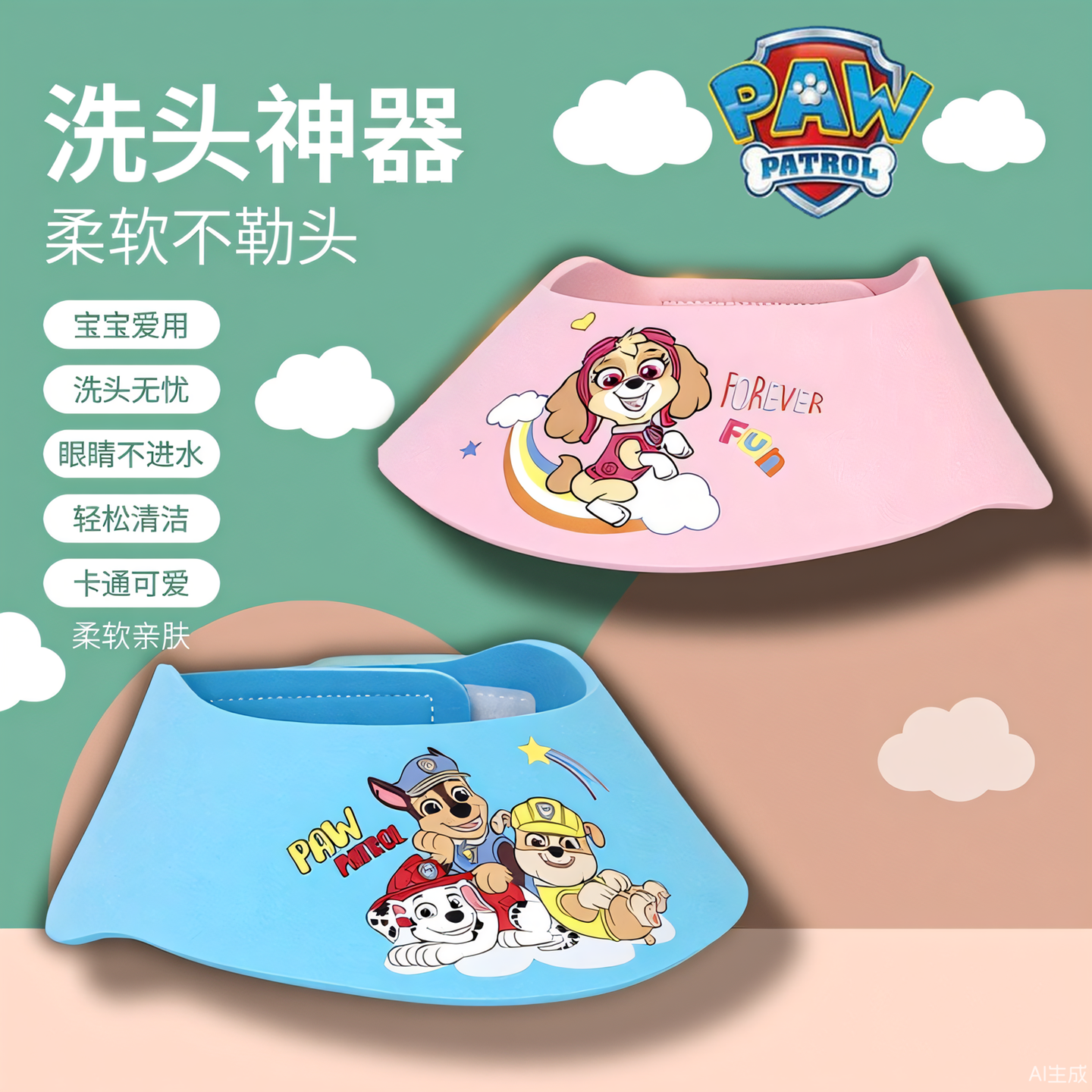 汪汪队儿童洗头帽宝宝防水浴帽洗头发神器理发帽洗澡帽护眼挡水帽