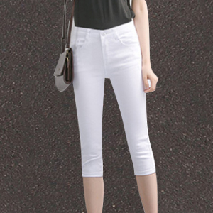 新款韩版小脚白色七分不透打底裤