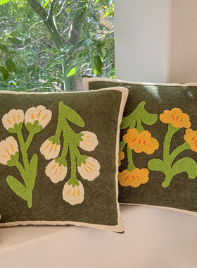 简约绿色田园风刺绣抱枕花朵绿植沙发靠垫套沙发飘窗床头装饰枕头