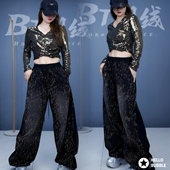 黑色烫钻裤 BT2560休闲风满钻阔腿牛仔裤 女渐变中腰时尚 子街舞爵士