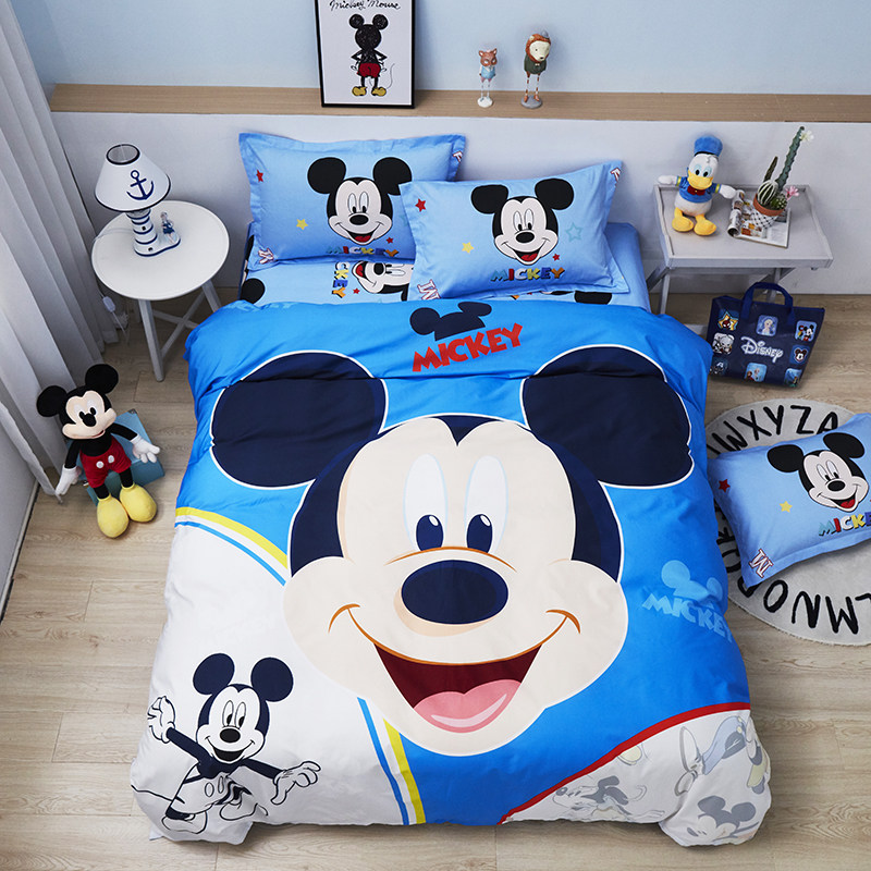 Disney纯棉卡通床上用品四件套全棉米奇床笠款儿童被套三件套男孩