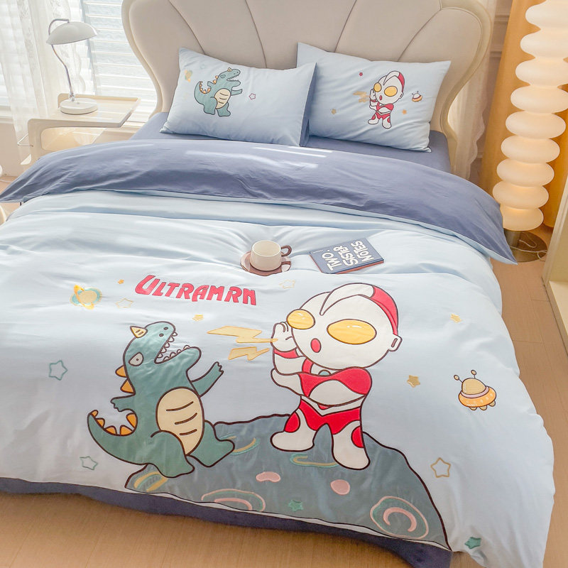 奥特曼卡通全棉床上四件套纯棉男孩儿童被套学生宿舍床单人三件套