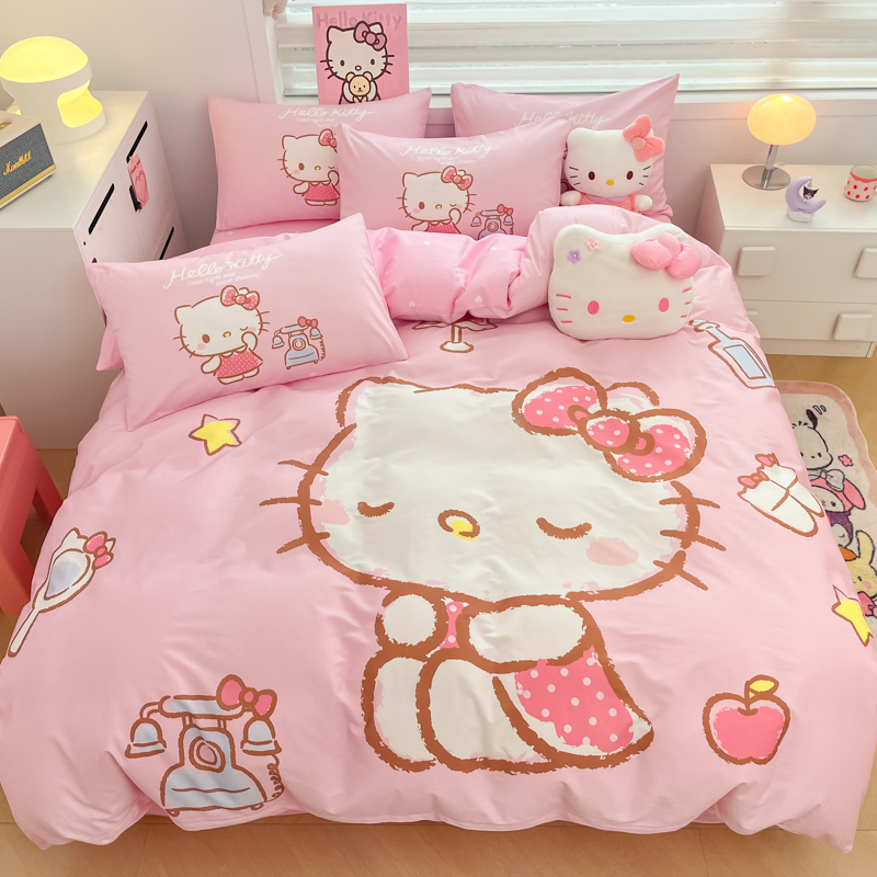 helloKitty全棉四件套卡通风儿童床单被套纯棉学生宿舍床上三件套