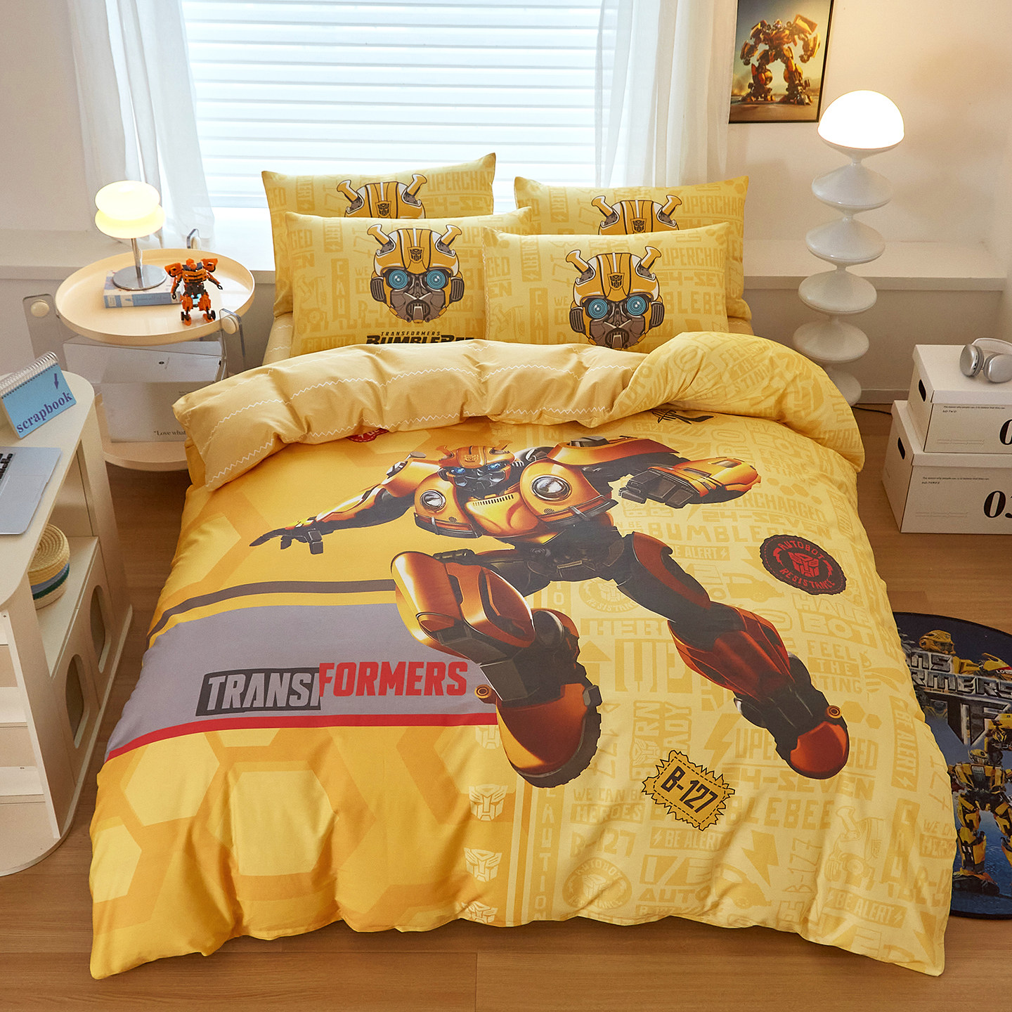 卡通大黄蜂纯棉四件套男孩纯棉床上用品学生宿舍三件套床单人被套