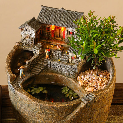 微景观假山流水摆件茶几装饰花盆水循环阳台庭院鱼缸过滤造景禅意