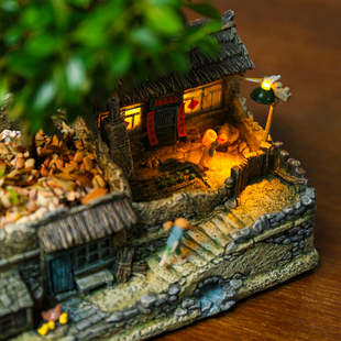 茶台绿植盆景办公室内桌面微景观造景微缩场景小屋老房子模型摆件