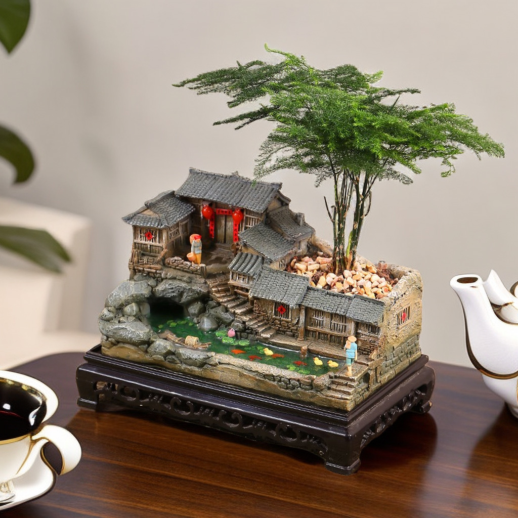 复古怀旧摆件建筑农家小院老房子模型客厅装饰桌面盆栽微景观造景