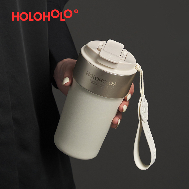 HOLOHOLO拿铁咖啡杯316L不锈钢保温杯男女户外便携随行杯吸管水杯