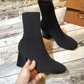 32百搭33方头中筒粗跟针织毛线袜子靴41女鞋 31韩版 小码 春秋新款