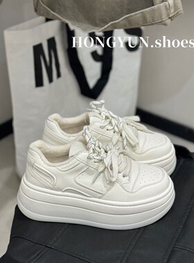 真皮厚底小白鞋女2025冬季新款白鞋厚底加绒百搭防滑软底