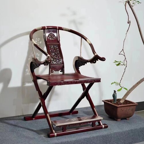 印度小叶紫檀头把交椅单把主人椅镂空雕花折叠椅太师椅明式家具