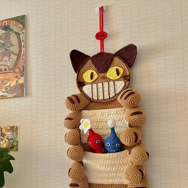 手工编织吉卜力龙猫巴士收纳袋毛线钩针diy材料包自制储物盒墙挂