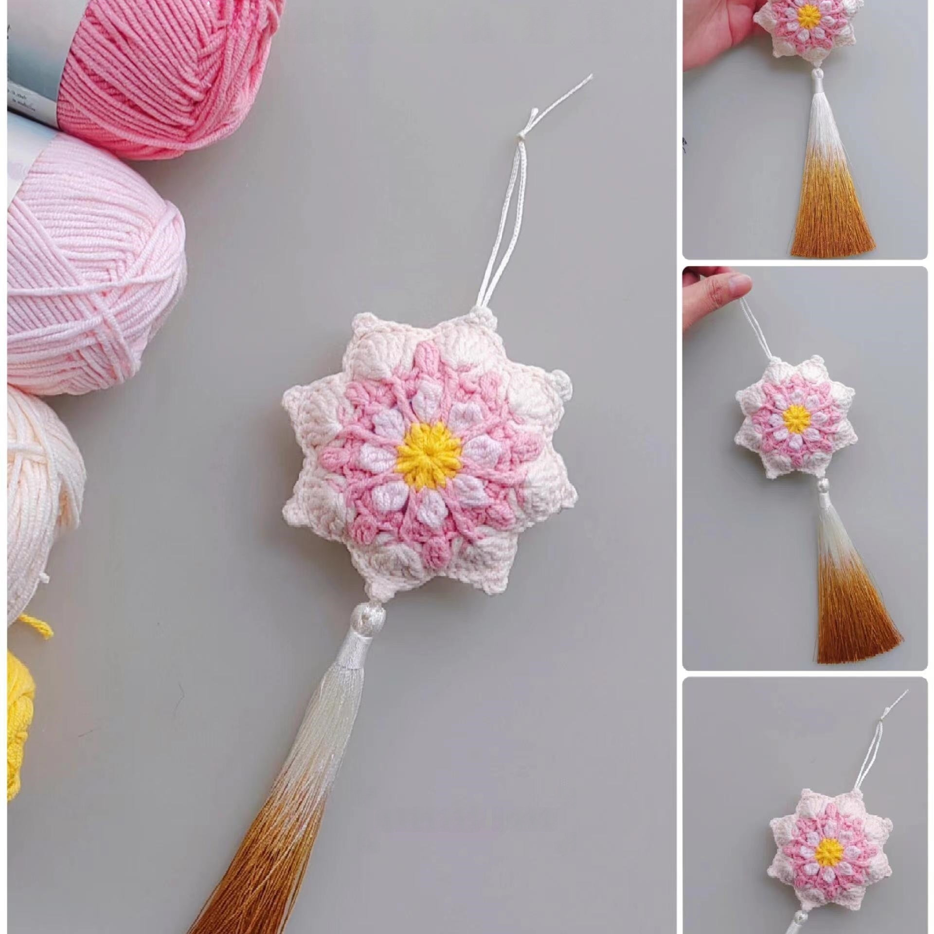 毛线钩针春日海棠花香囊挂件diy自制材料包手工钩织包包挂件礼物,服饰配件/皮带/帽子/围巾,DIY编织材料包,淘宝优惠券,粉丝福利购,淘宝优惠卷