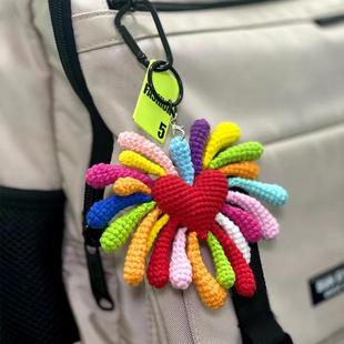手工编织diy材料包毛线钩针心花怒放包包挂件钥匙扣送闺蜜新年礼