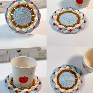 毛线钩针布丁蛋糕杯垫手工编织diy材料包自制礼物送舍友闺蜜同事