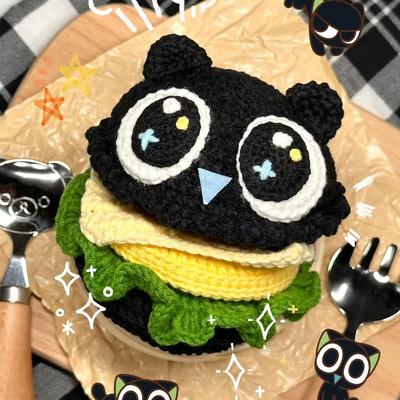 毛线钩织大眼睛罗小黑汉堡包玩偶diy材料包手工编织自制包钥匙扣
