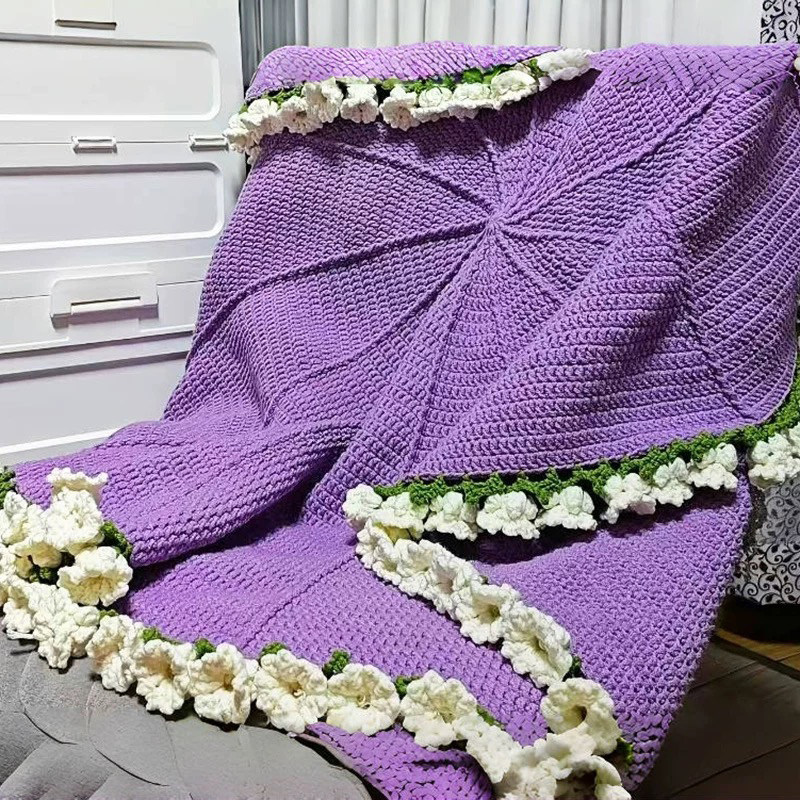 铃兰花玫瑰花束毯子毛线手工编织钩针diy材料包针织毛毯手作礼物