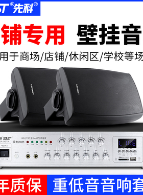 先科P6壁挂音响商店铺专用蓝牙功放套装挂墙式重低音室内餐厅音箱