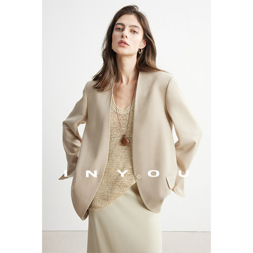 因由 气质休闲高级感西服随性时髦解构设计无领澳毛西装外套女