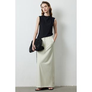 休闲舒适直筒裙系带后开叉清凉感松紧腰显瘦极简瑜伽半身裙 因由