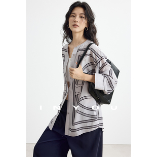 法式 优雅防晒上衣设计感宽松外套女 时髦随性獨家印花衬衫 因由