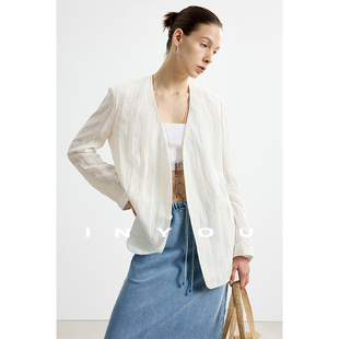 百搭外套 淡人穿搭无领高级感时尚 因由 老钱风松弛感防晒亚麻西装