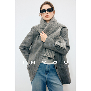 外套女 老钱风时髦休闲复古宽松格纹翻领羊毛西装 因由 秋冬新款