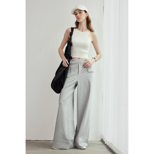 卫裤 设计感博主风时髦运动中低腰阔腿裤 垂感休闲直筒拖地裤 因由