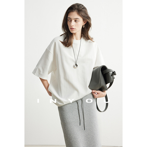 因由 舒适圆领短袖上衣R0W风时髦Oversize廓形宽松显瘦白色T恤女