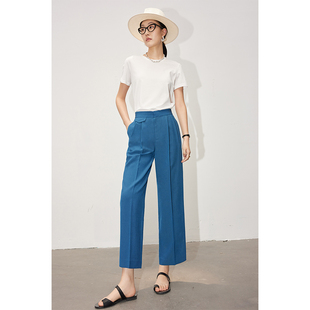 女气质绝尘都市摩登范INS博主风造型直筒裤 因由 VTG蓝夏凉休闲裤