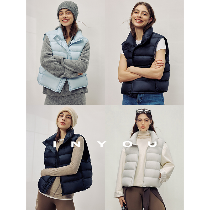 因由 95绒2025秋冬新款保暖龟背立领纯色简约时髦羽绒服马甲女